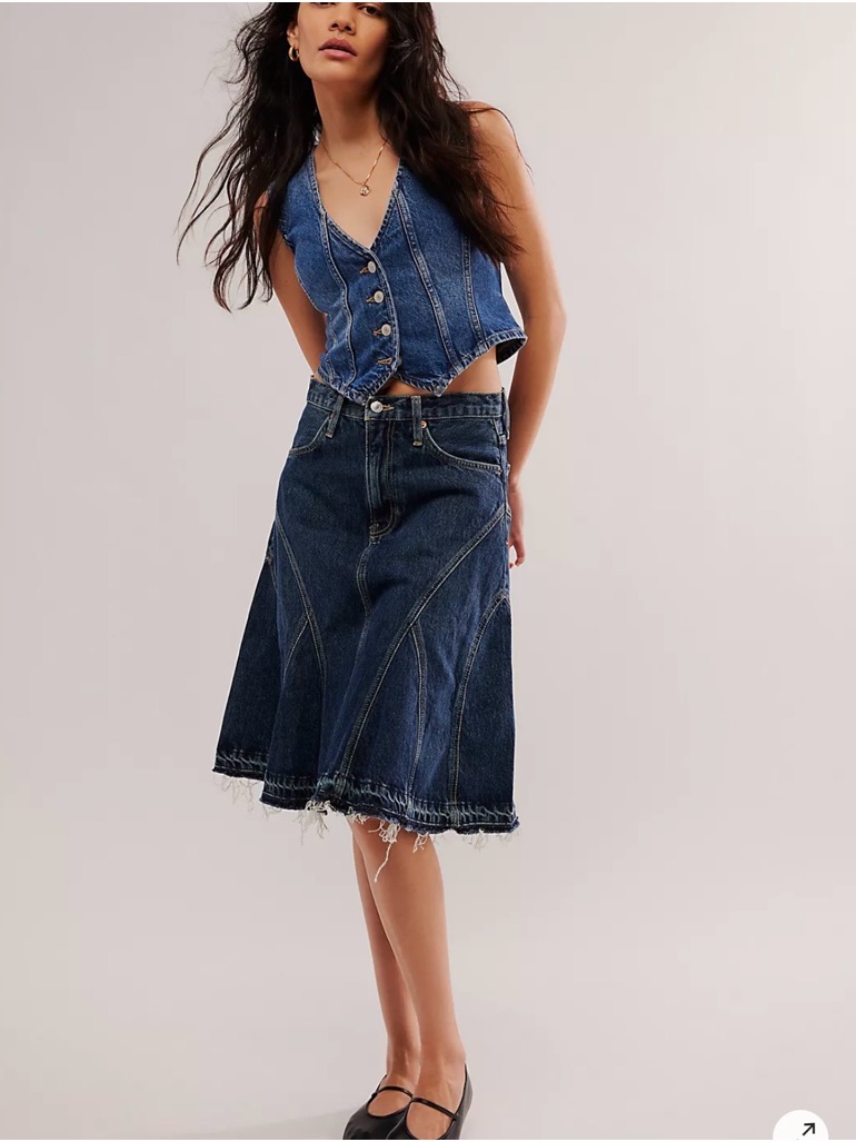 Re/Done Engineered A-Line Midi Denim Skirt Whiskey Indigo Size 27 | Minimal 90s
